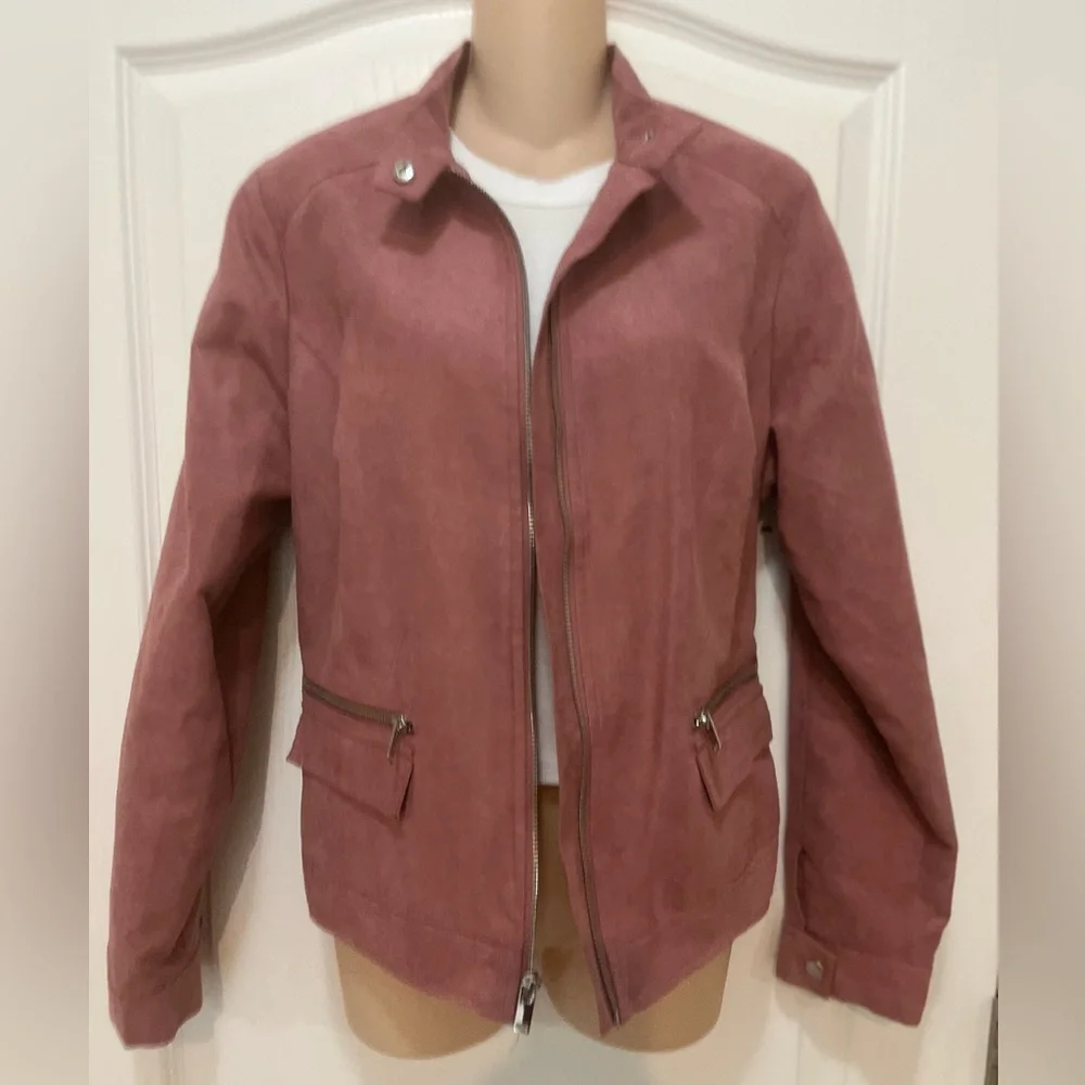 🛍️ 3 For $10🛍️ Apt 9 Women's Dusty Rose Pink Faux Suede Jacket, Size L - Picture 3 of 9